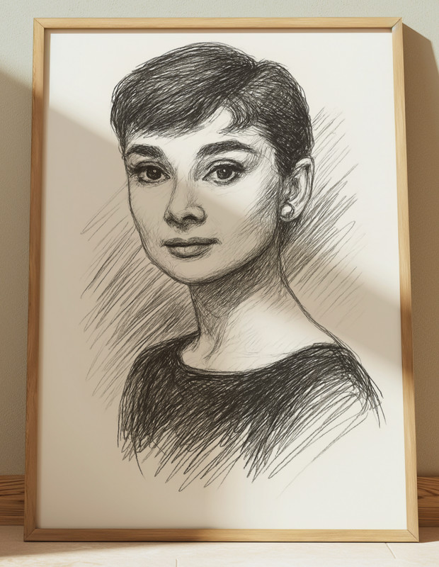 AUDREY HEPBURN DRAWING PORTRAIT SKETCH PRINT AUDREY HEPBURN WALL ART