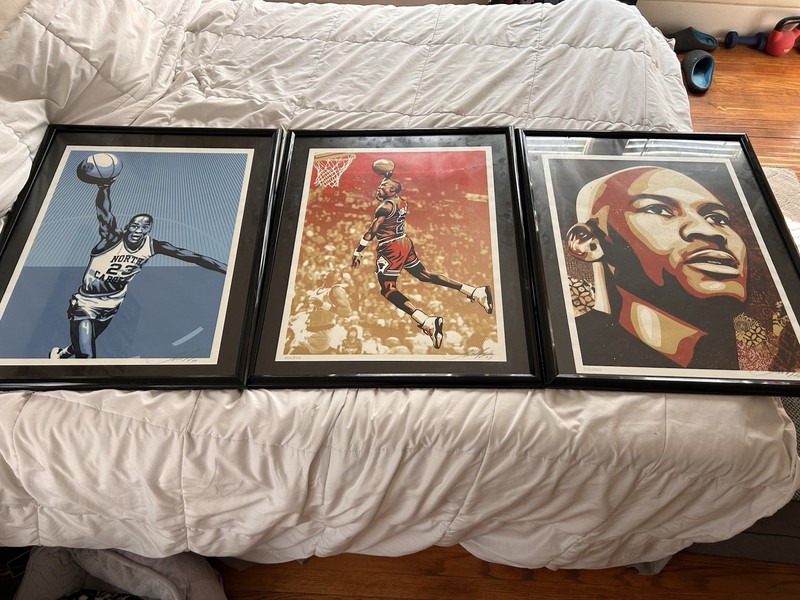 Michael Jordan Shepard Fairey 24×36 Art Print Set Of 3 Numbered 523 framed W/COA