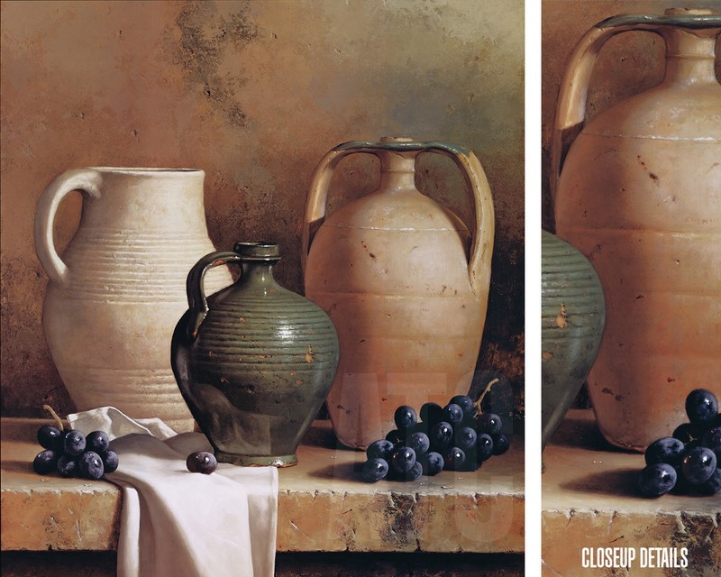 30W"x33H" EARTHENWARE WITH GRAPES by LORAN SPECK - VASES POTS POTTERY CANVAS