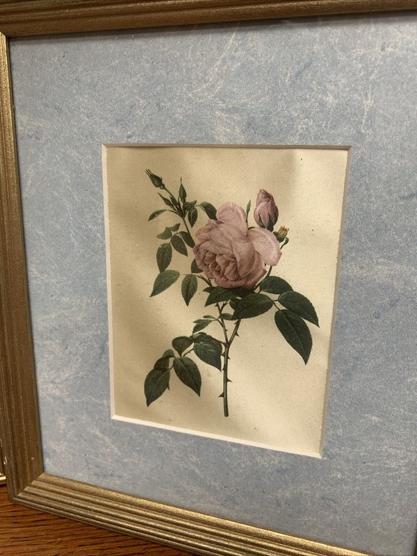 Set Of 3 Framed Floral Prints On Silk 8.25" X 9.25" gallery