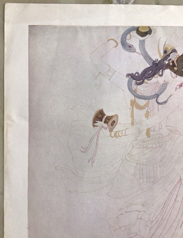 Abdur Rahman Chughtai Block Print Art India Vintage Shiva Parvati Pakistan gallery