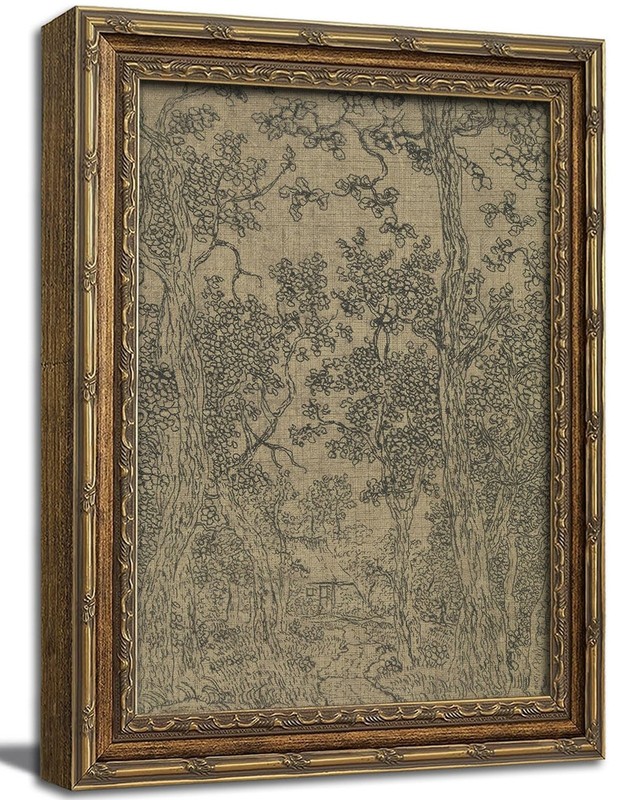 Vintage Gold Framed Wall Art Antique Sketch Landscape Wall Decor Picture Dark…