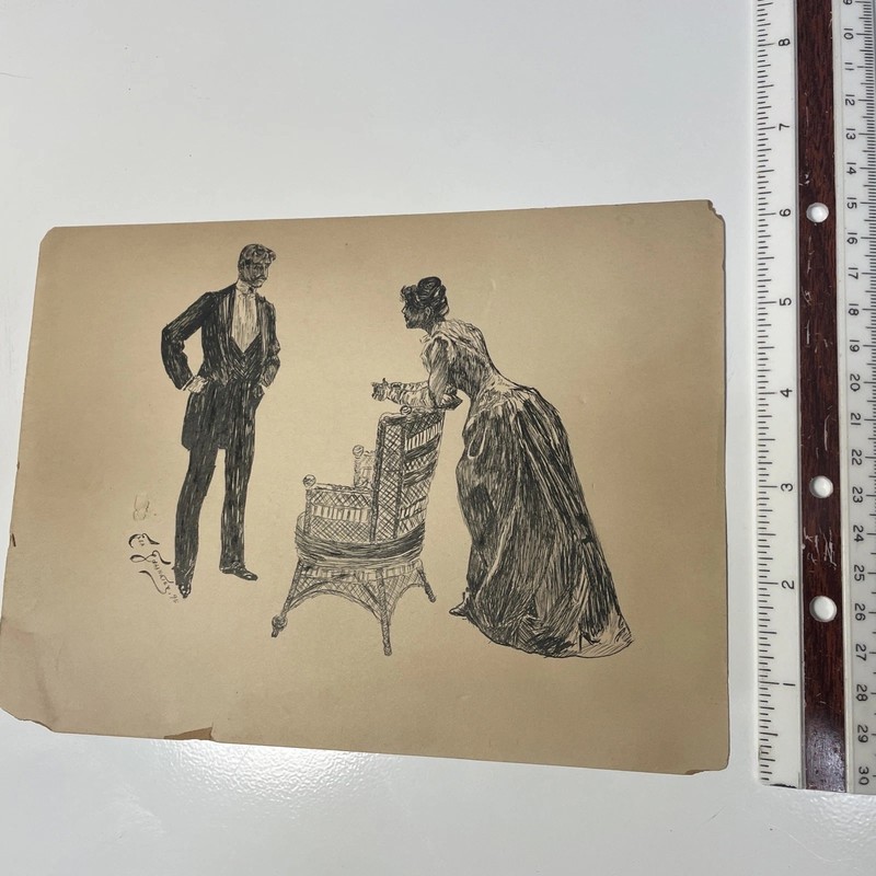 1895 Gibson Girls style pen and ink? signed Elsa Gahindier? gallery