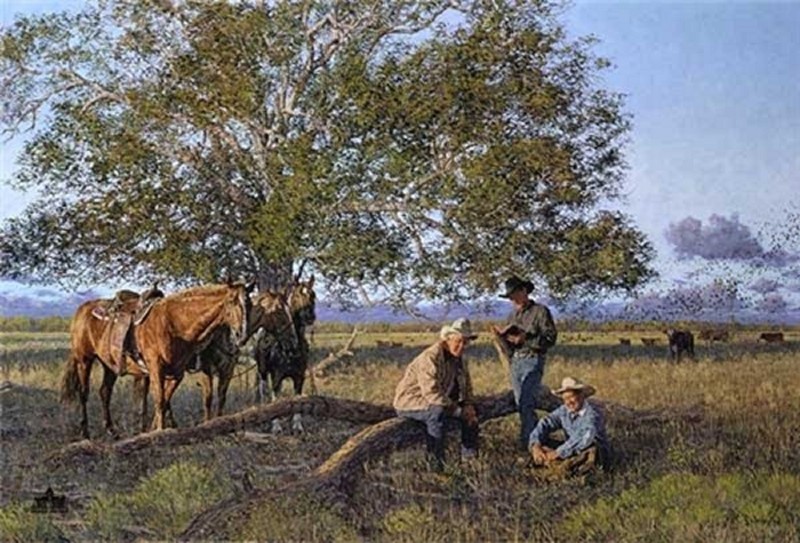 Barn Wood Framed Western Print Titled Cowboy Church gallery