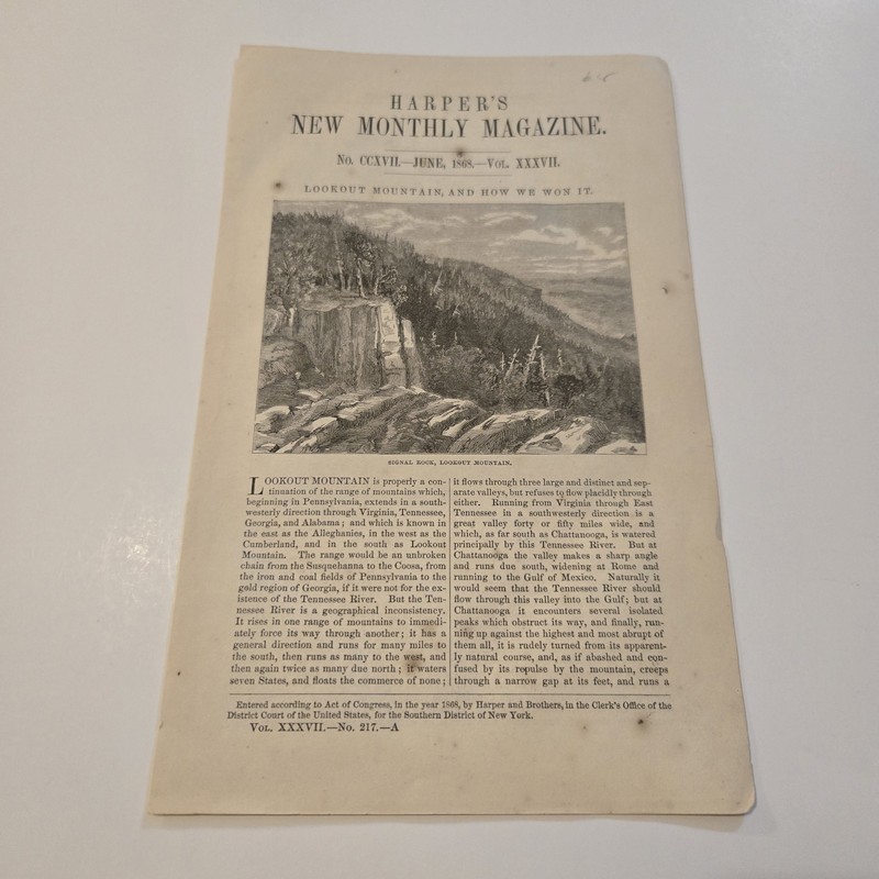 View Of Signal Rock Lookout Mountain Tennessee c. 1868 Engraving (401)