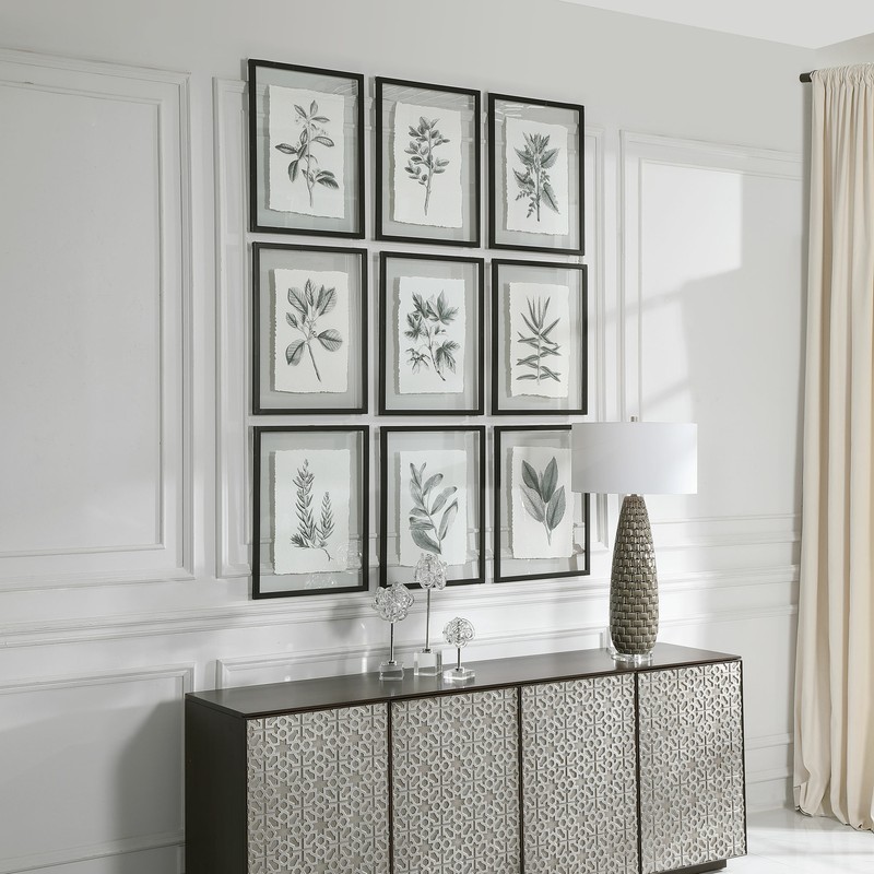 Botanical Black and White Floral Print Set 9 Wall Art Grouping Leaves Framed gallery
