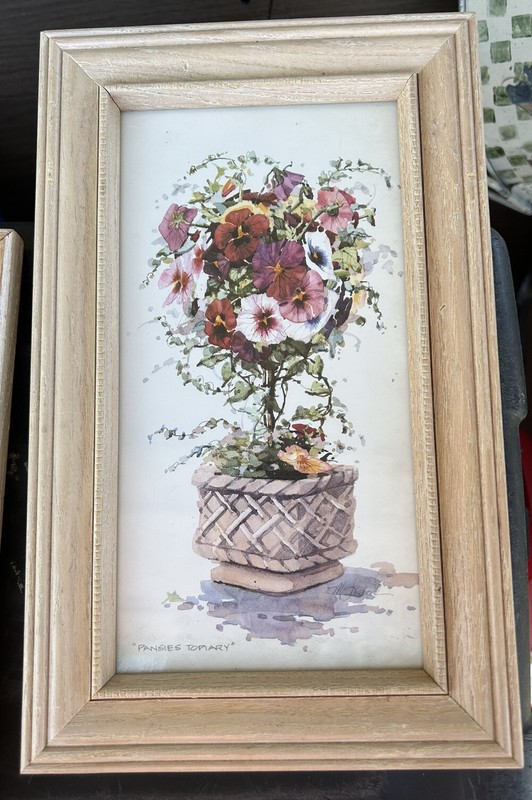 Pansies Topiary Watercolor Print by Marilyn Simandle 11 5/8″ x 7 3/4″ Framed