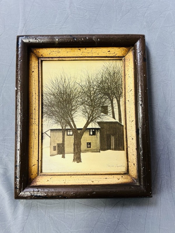 VINTAGE JACQUES DEPERTHES WINTER TREE LANDSCAPE SCENE FRAME ART PRINT WOOD FRAME