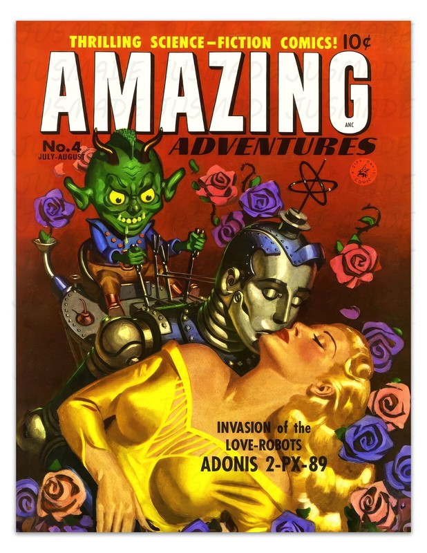 AMAZING ADVENTURES #4 Vintage 1951 SCI-FI Comic Book Cover Art, Poster Reprint