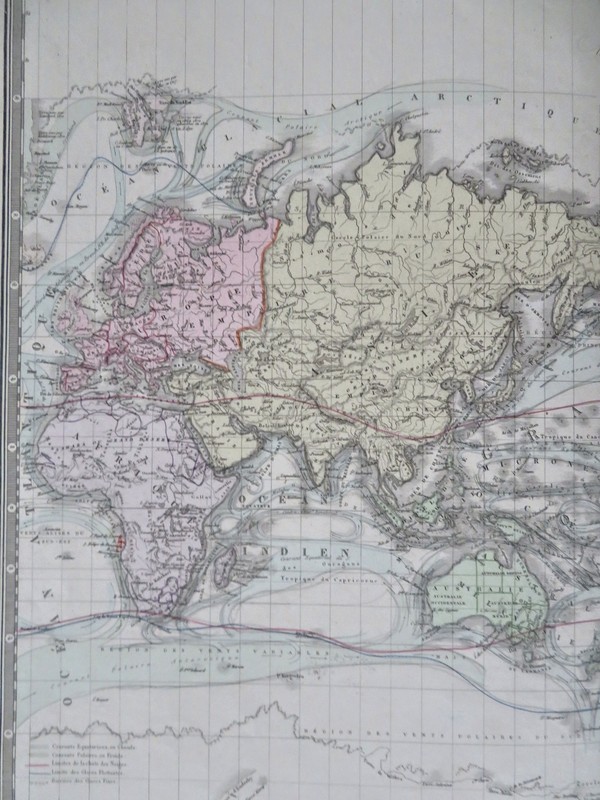 World Map Ocean Currents Icebergs 1875 Brue large hand colored scientific map gallery