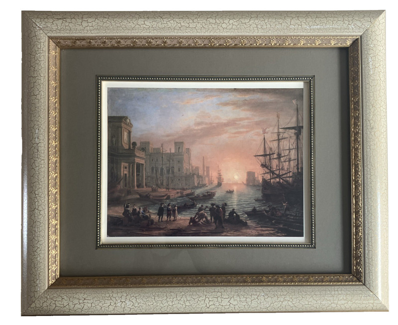 Vintage Framed Matted Print Seaport at Sunset Claude Lorrain Ships Renaissance