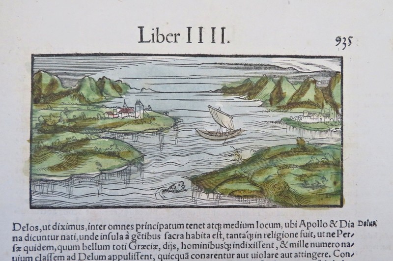 Danube River Scene Fishing Boat Coastal Town Fish 1598 Munster Cosmography leaf
