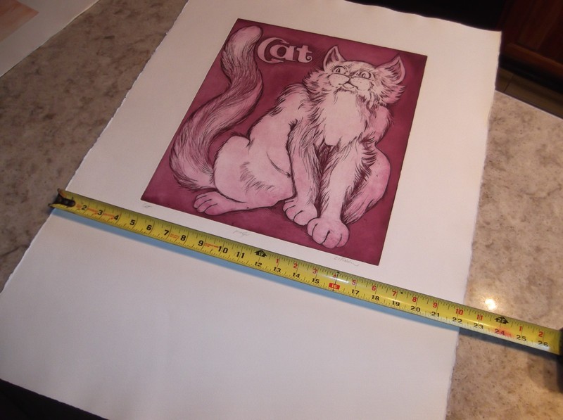 Vintage Cat Intaglio Etching Artist Proof Laramie Wyoming Artist E. Kidder gallery