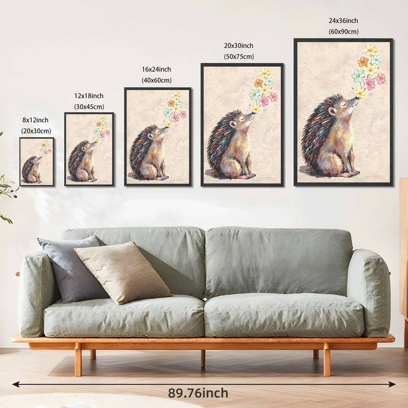 Cute Hedgehog With Flowers Wall Art Canvas Oil Paintings Reproduction gallery