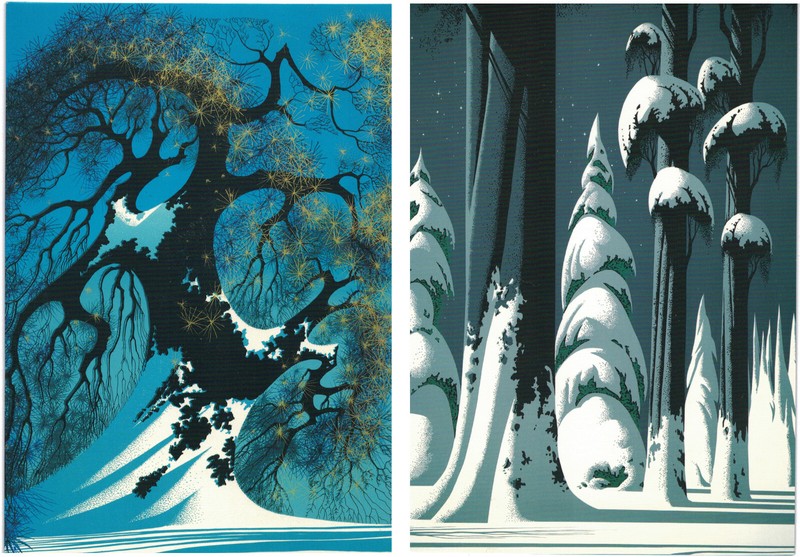 Lot of two Eyvind Earle blank note cards: «Winter Scenes» frame them 5×7