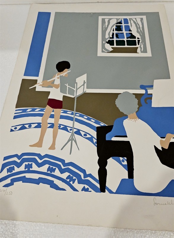 Vintage Litho/Seri "Boy With Flute Woman on Piano" Ltd Ed 217/250 Unknow Artist gallery