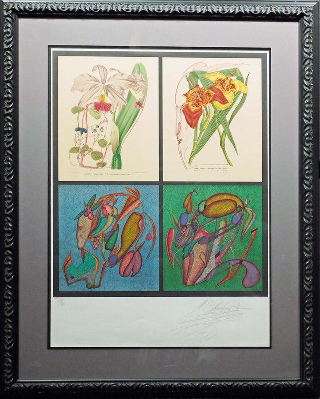 Mikail Chemiakin «Untitled»flowers Hand Signed Lithograph on paper custom Framed