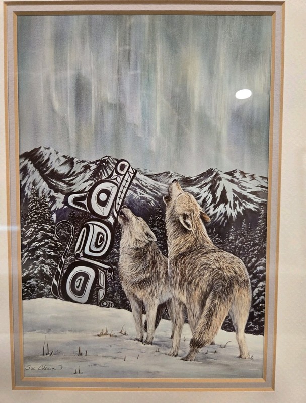 Set Of Art Prints By Artist Sue Coleman Framed And Matted Eagle And Wolves VNTG gallery