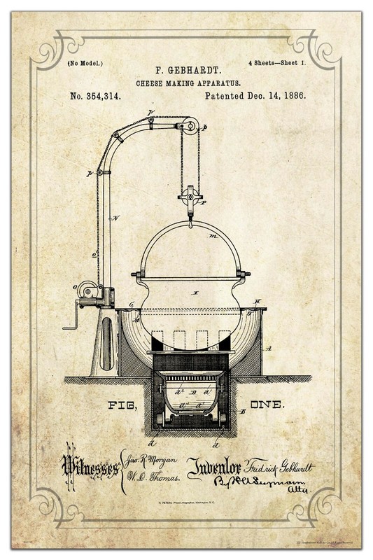Vintage Gourmet Cheese Making Patent Art Print 11×17 Meat Wine Shop Wall Decor