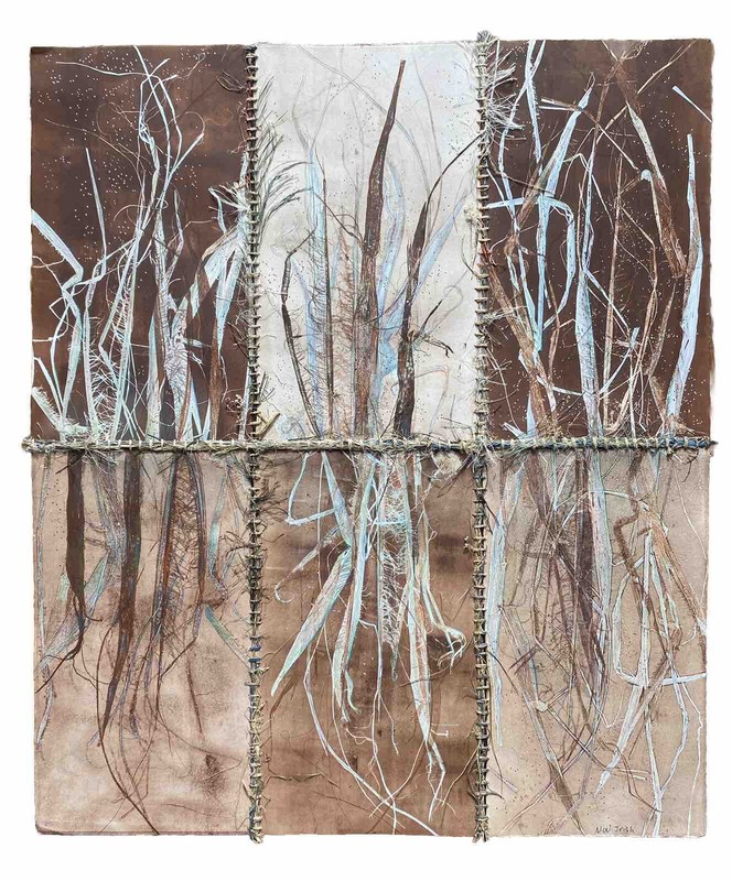 Modernist 6 Panel Monotype Print Nature Grass Signed Abstract Expressionism