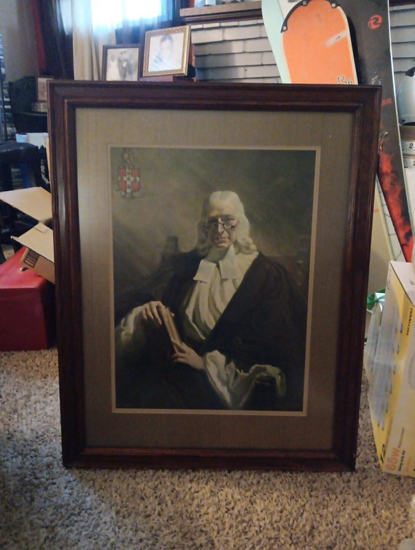 Artique Portrait Art Print of Ben Bejamin Franklin Framed Book God is Love Crest