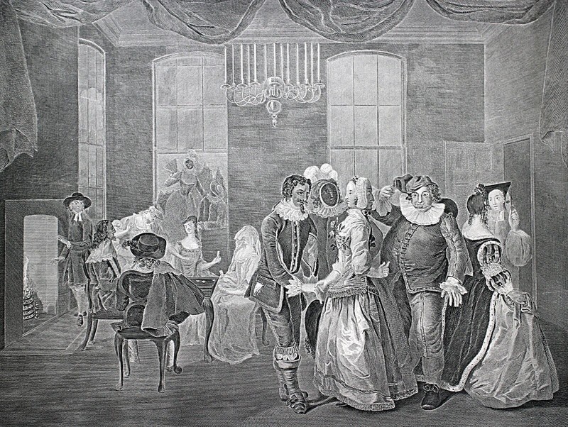 1820s/30s WILLIAM HOGARTH Engraved Print ‘Royal Masquerade’ London, England