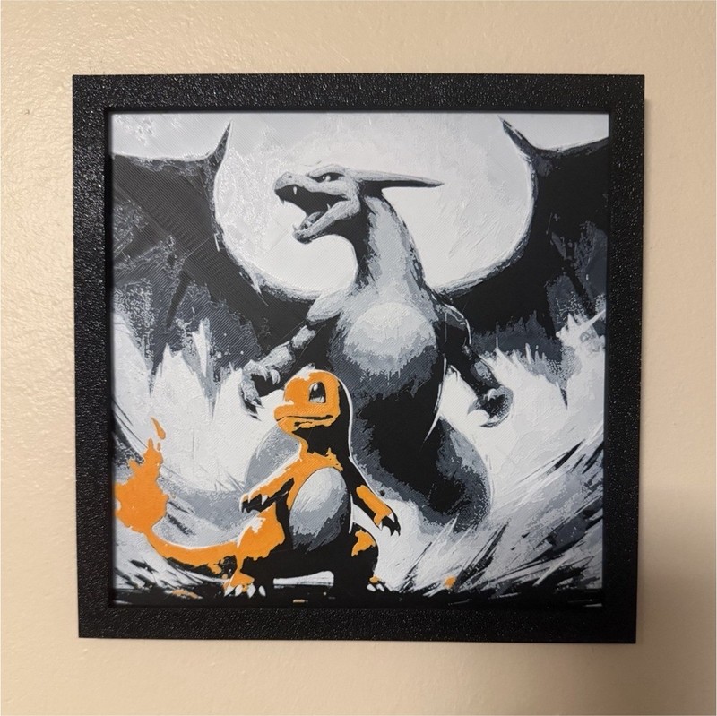 Framed Pokémon Print Decor – Charmander Charizard, 3d printed