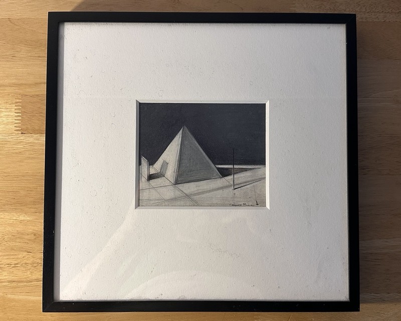 Enrico Pinardi Signed Geometric Pyramid Surreal Architectural Modernist Art gallery
