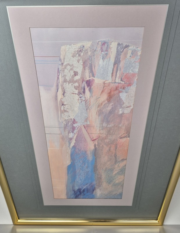 Vtg Abstract Art Print Titled "Bluff" Framed in Large Brass Frame 42x28 gallery