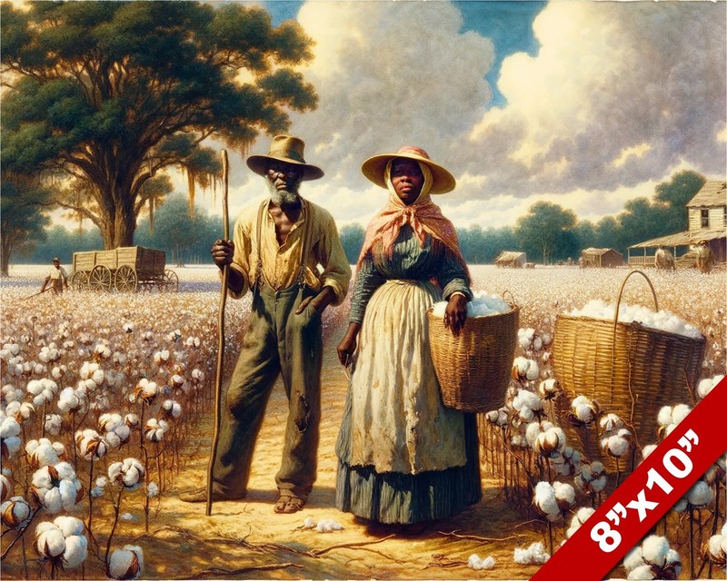 BLACK AFRICAN AMERICAN COTTON PICKERS DEEP SOUTH PAINTING ART CANVAS PRINT