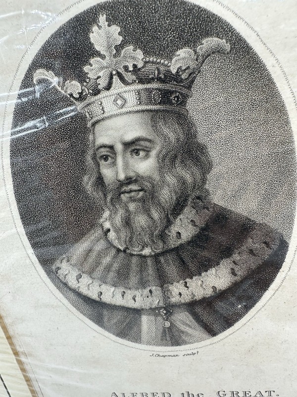 Original Rare Antique Portrait Engraving by J. Chapman Sculp of Alfred The Great
