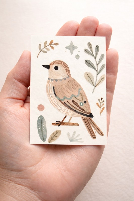 ACEO Print Bird 2.5×3.5 | Miniature Wall Art | Boho Neutral Nature Illustration