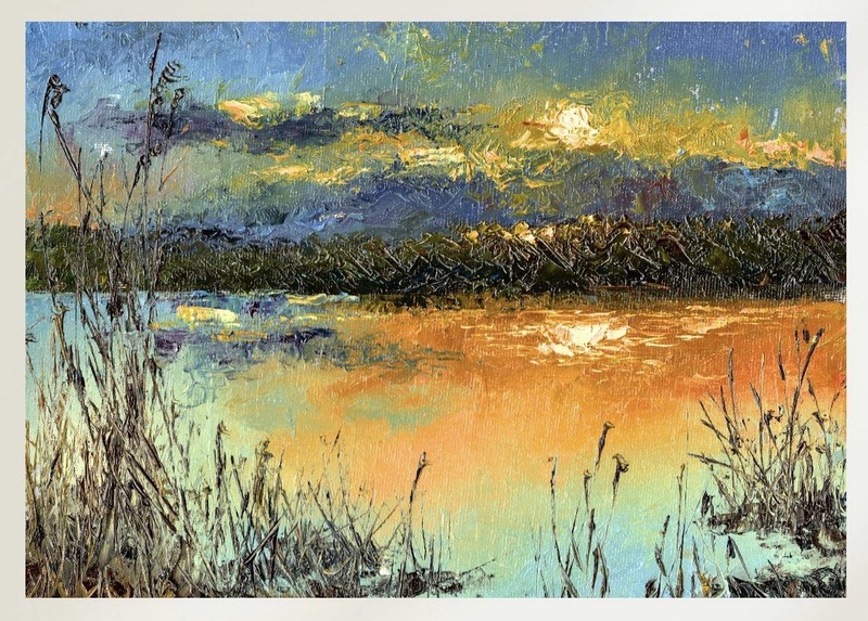 Textured Oil Painting Sunset Landscape Wall Art Print | Palette Knife Painting gallery