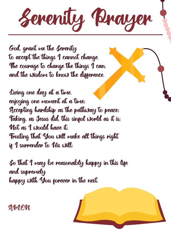 THE COMPLETE SERENITY PRAYER PRINT Printed ON 8-1/2 x 11 INCH PREMIUM STOCK