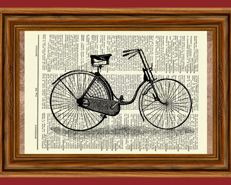 Vintage Bicycle Dictionary Art Print Poster Picture Antique Bike Basket Wheels