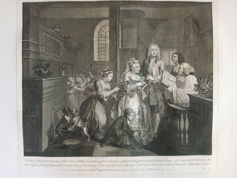 Original William Hogarth A Rakes Progress, "The Marriage" Plate 5, 1735 gallery