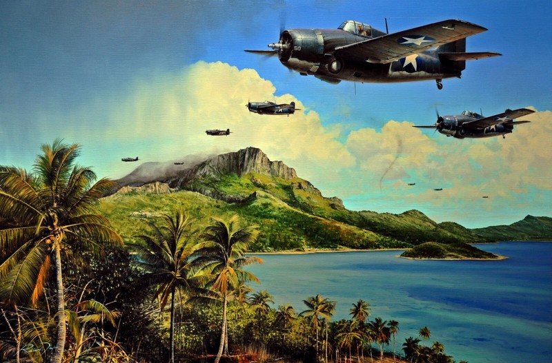 Holding the Tide by Richard Taylor aviation art signed by WW2 Wildcat Pilots