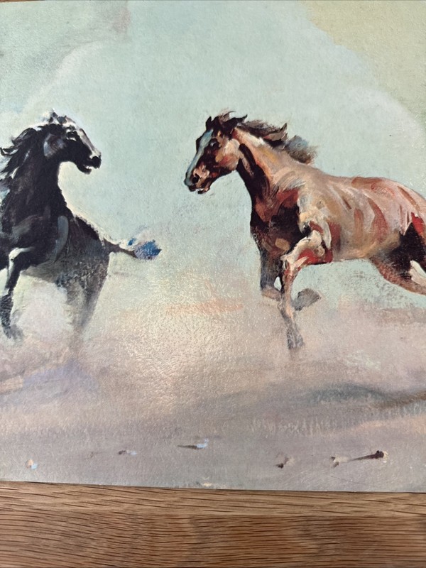 RARE! MCM Lithograph On Paper Board “The Mustangs” Rico Tomaso 24” X 12” Horses gallery