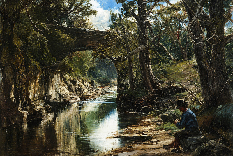 Joseph Farquharson Guide Bridge 1800 River Scene Fine Art Print 17″x22″