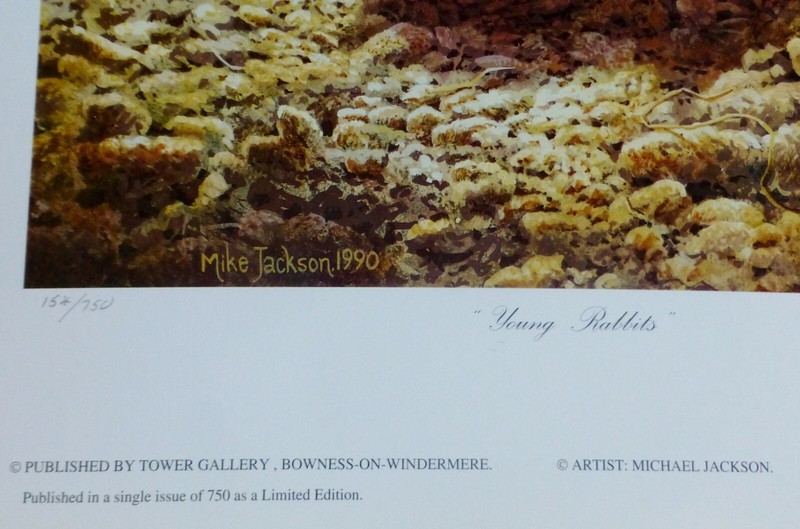 Michael JACKSON Lithograph Young Rabbits cute bunnies Hand Signed UK Artist art gallery