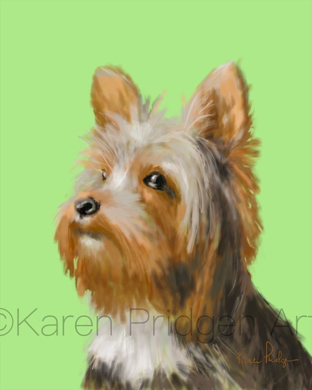 ACEO ATC Art Card Painting Print Signed Dog Dogs Puppy Yorkie Pet Animal