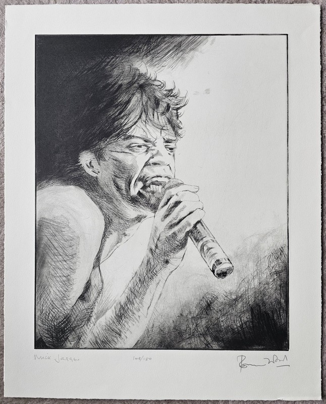 RONNIE WOOD Mick Jagger HAND SIGNED ROLLING STONES Suite I ’88 music vintage art