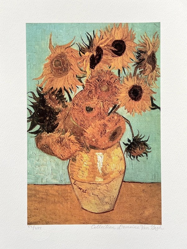 Vincent Van Gogh SUNFLOWERS VASE Estate Signed Limited Edition Giclee 12" x 16" gallery