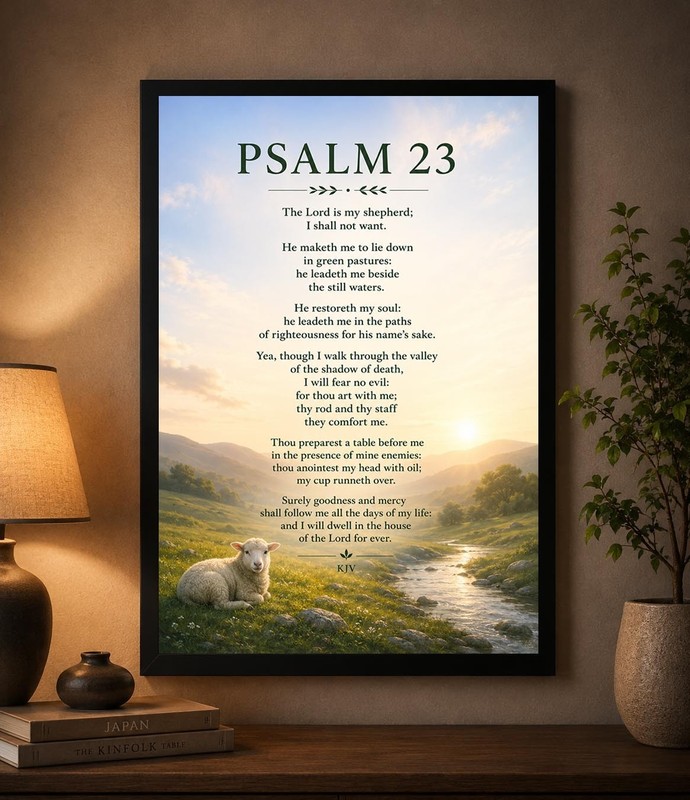 Psalm 23 Christian The Lord Is My Shepherd Poster Print Framed Canvas Wall Art