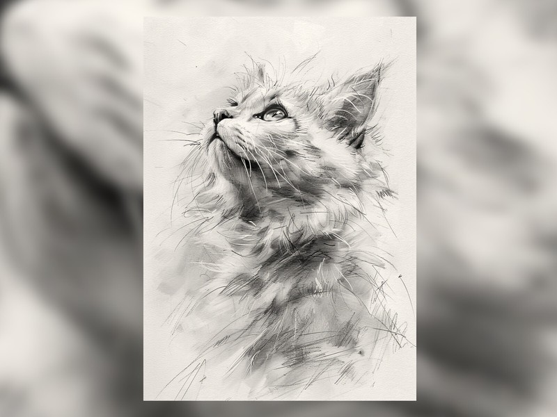 Curious Cat Drawing 5"x7" Print on Matte Paper | Ink and Pencil Artwork