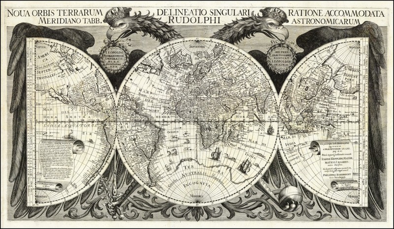 Kepler World Map Vintage Historic 18×31 classic Wall Art Decor 1627 Reproduction