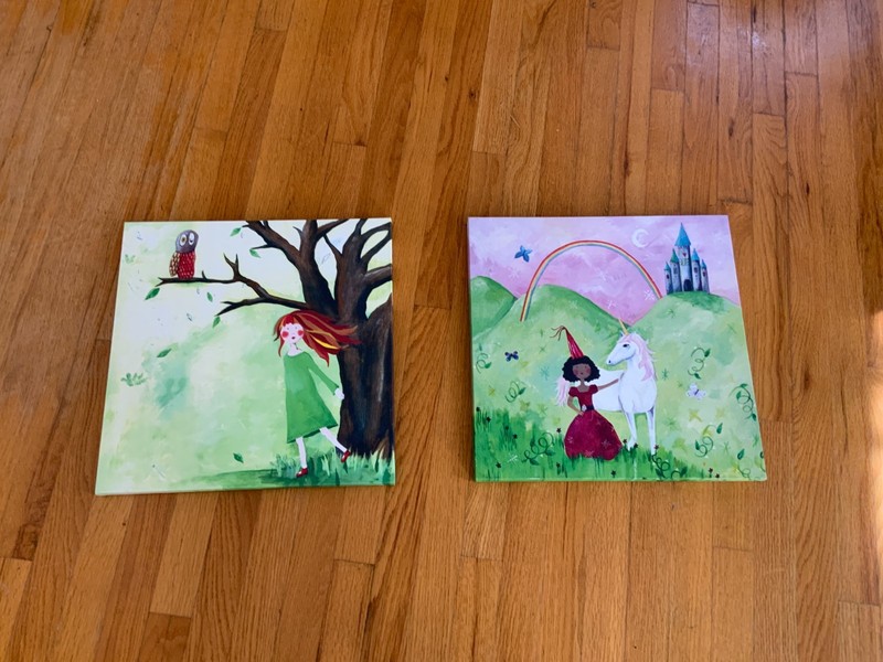 2 Cici Art Factory Canvas Prints Girl’s room decor owl rainbow Unicorn 16×16