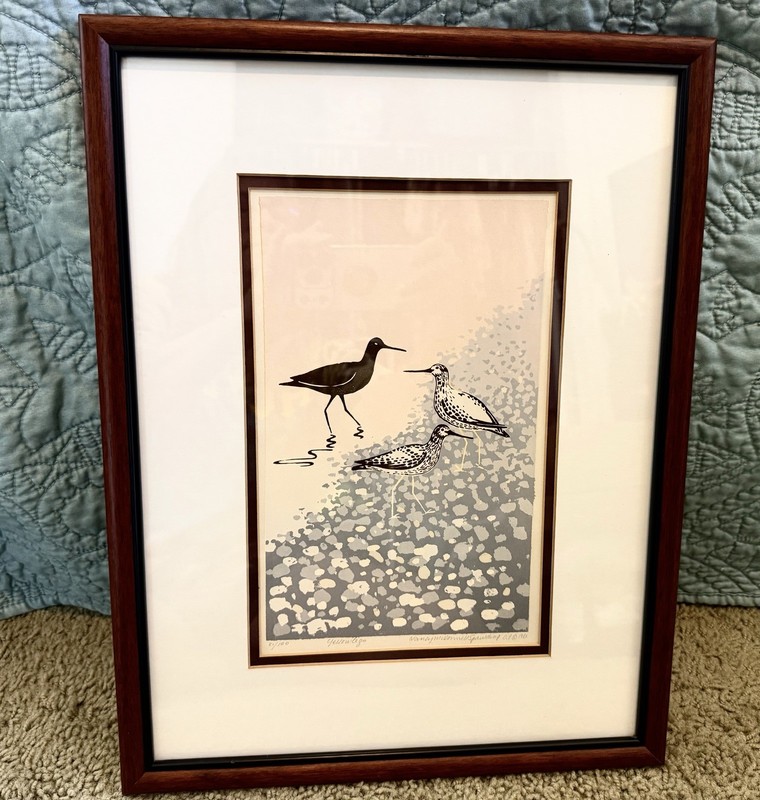 LE 21/100 1981 Yellowlegs Birds On Beach Serigraph Nancy Spaulding Print 13×17