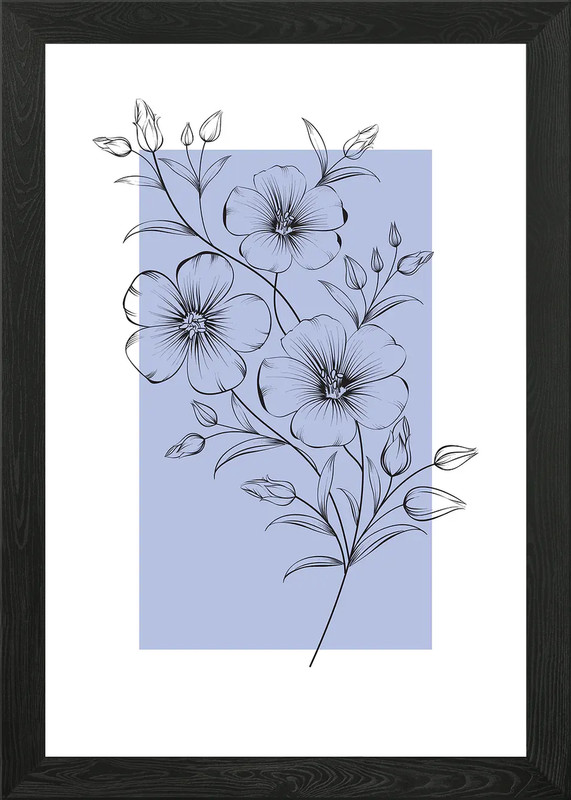 Blue Linen Flower Framed Wall Art Poster Canvas Print Picture