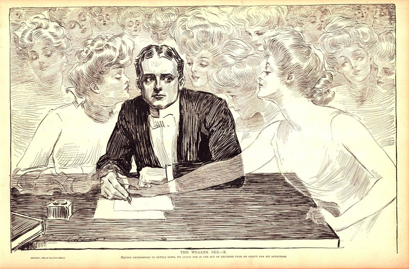 «THE WEAKER SEX» OBJECT OF HIS AFFECTION Antique authentic Gibson print 1907